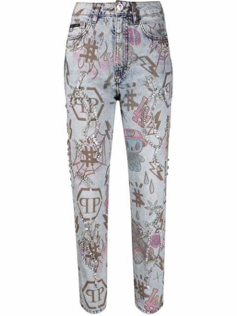 tattoo-monogram boyfriend jeans by PHILIPP PLEIN