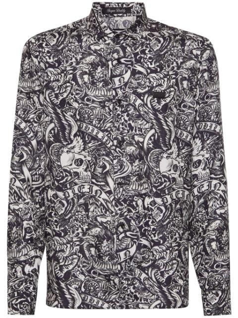 tattoo-print silk shirt by PHILIPP PLEIN
