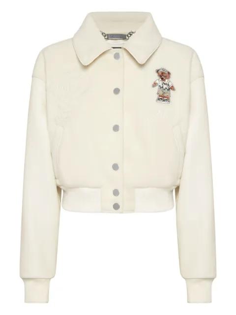teddy-embellished leather bomber jacket by PHILIPP PLEIN