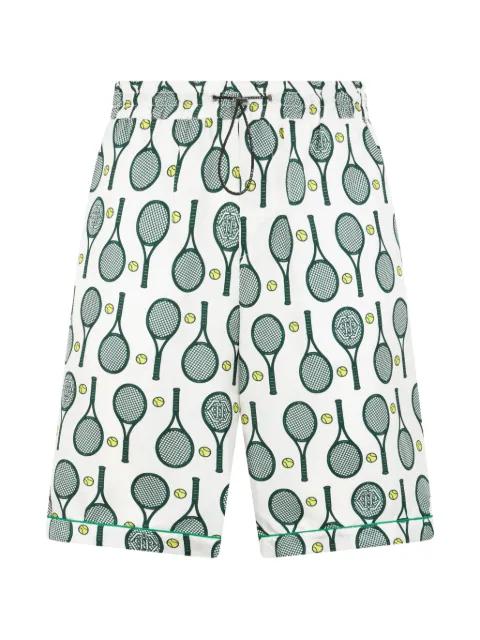 tennis print drawstring shorts by PHILIPP PLEIN