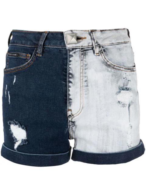 two-tone denim shorts by PHILIPP PLEIN