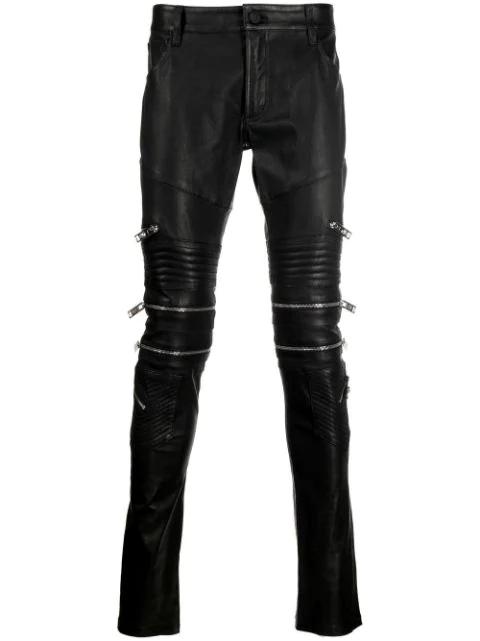 zippered leather biker trousers by PHILIPP PLEIN