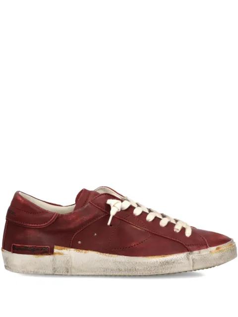Prsx distressed leather lace-up sneakers by PHILIPPE MODEL PARIS