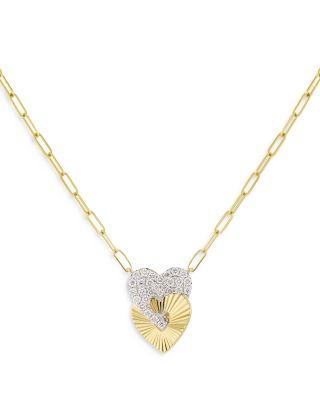 14K Yellow Gold Aura Diamond Double Heart Pendant Necklace by PHILLIPS HOUSE