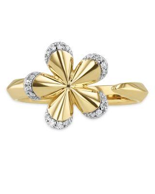 14K Yellow Gold Diamond Knife Edge Open Small Forget Me Not Ring by PHILLIPS HOUSE