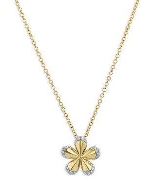 14K Yellow Gold Diamond Petal Pav&eacute; Edge Forget Me Not Small Necklace by PHILLIPS HOUSE