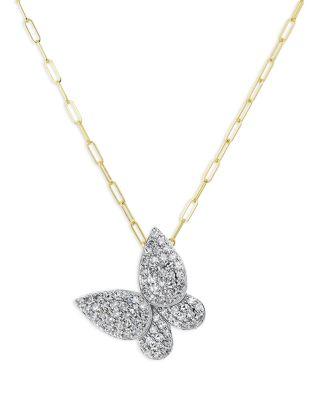 Rhodium & 14K Yellow Gold Diamond Medium Butterfly Necklace by PHILLIPS HOUSE
