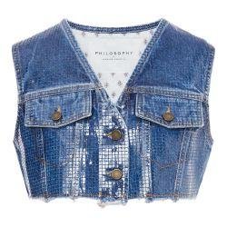 Cropped denim gilet with sequins by PHILOSOPHY DI LORENZO SERAFINI