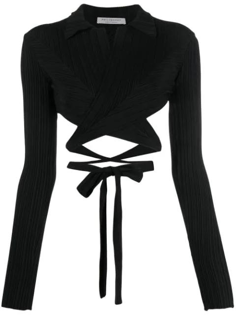 plissé wrap-around cropped shirt by PHILOSOPHY DI LORENZO SERAFINI