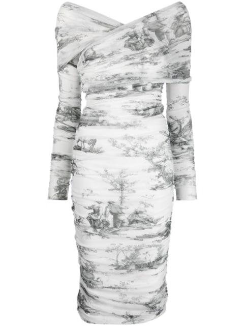 side gathered-detail midi dress by PHILOSOPHY DI LORENZO SERAFINI