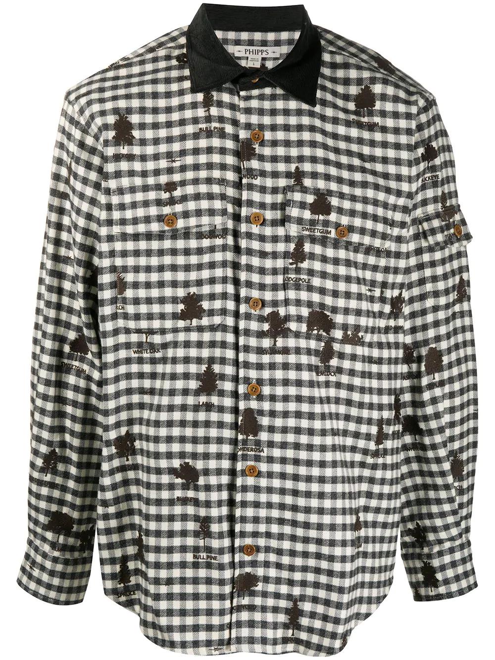 gingham shirt with all-over tree embroidery by PHIPPS