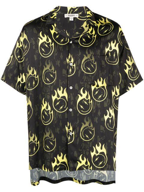 oversized smiley-print bowling shirt by PHIPPS