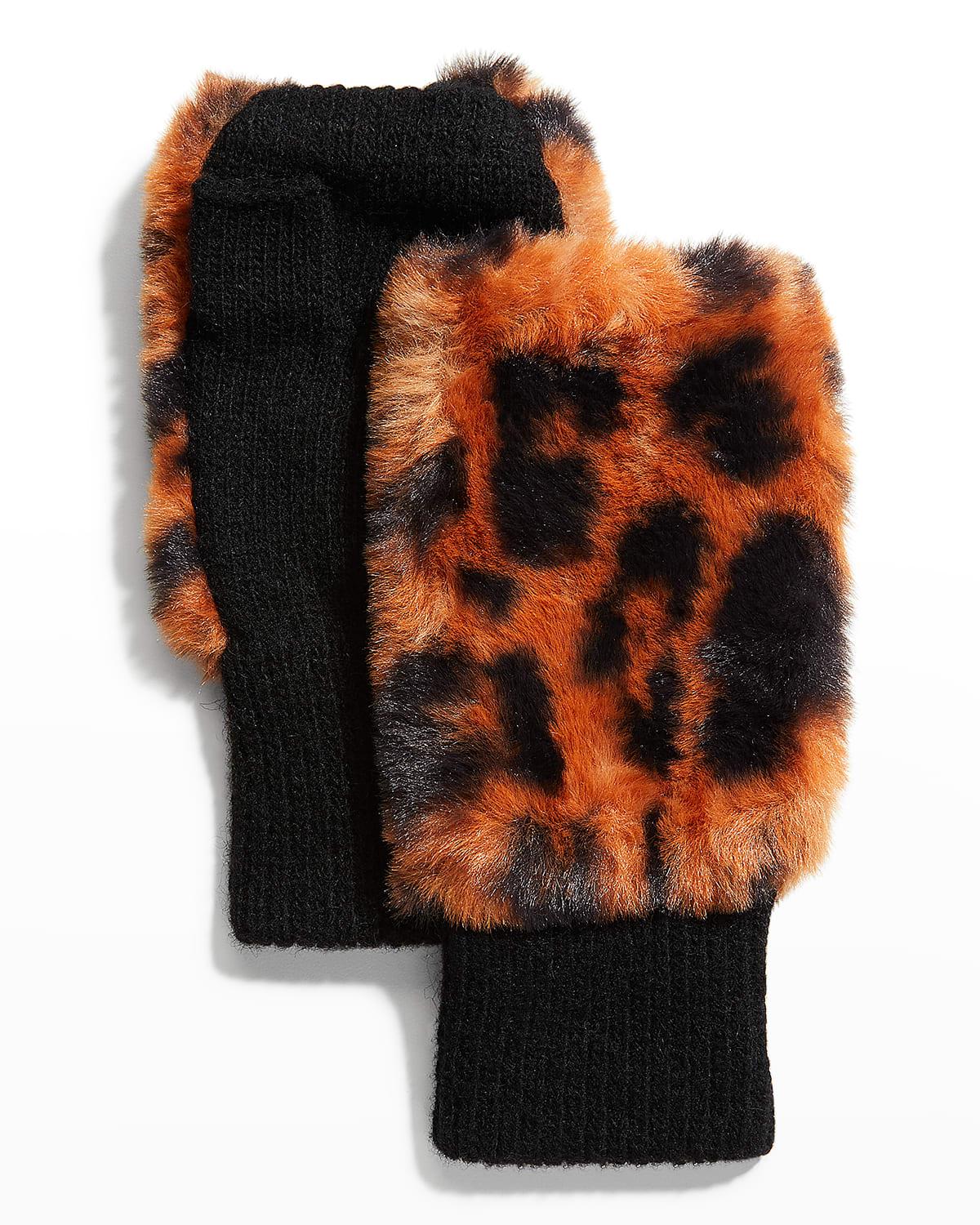 Gizelle Leopard-Print Faux-Fur Fingerless Gloves by PIA ROSSINI