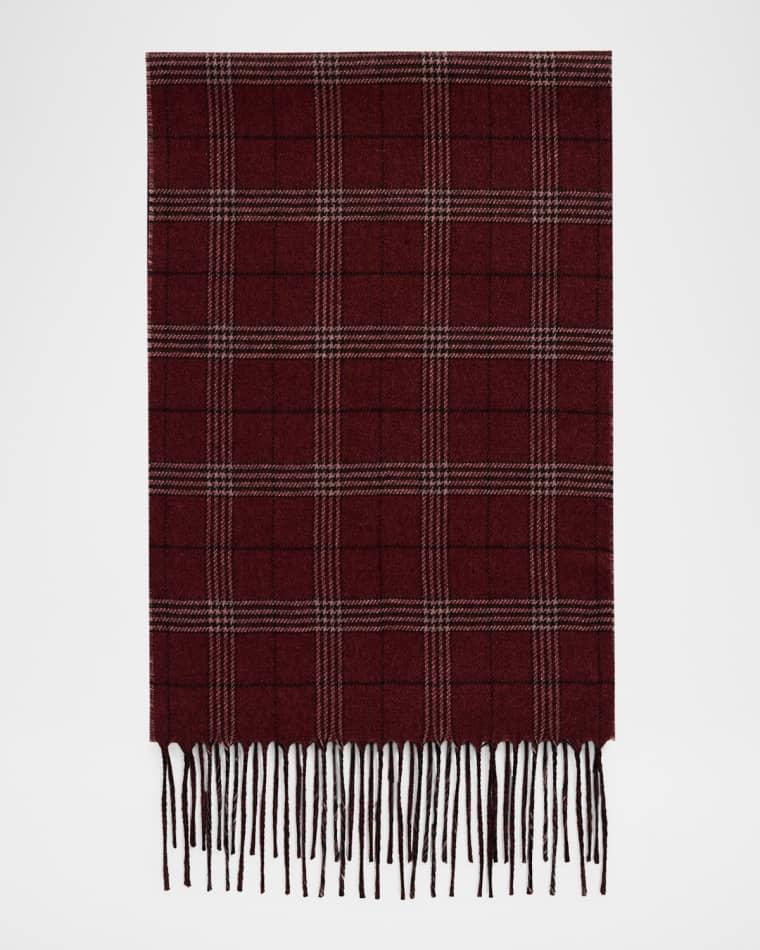 Men's Baltazar Herringbone to Plaid Silk and Cashmere Scarf by PIACENZA 1733