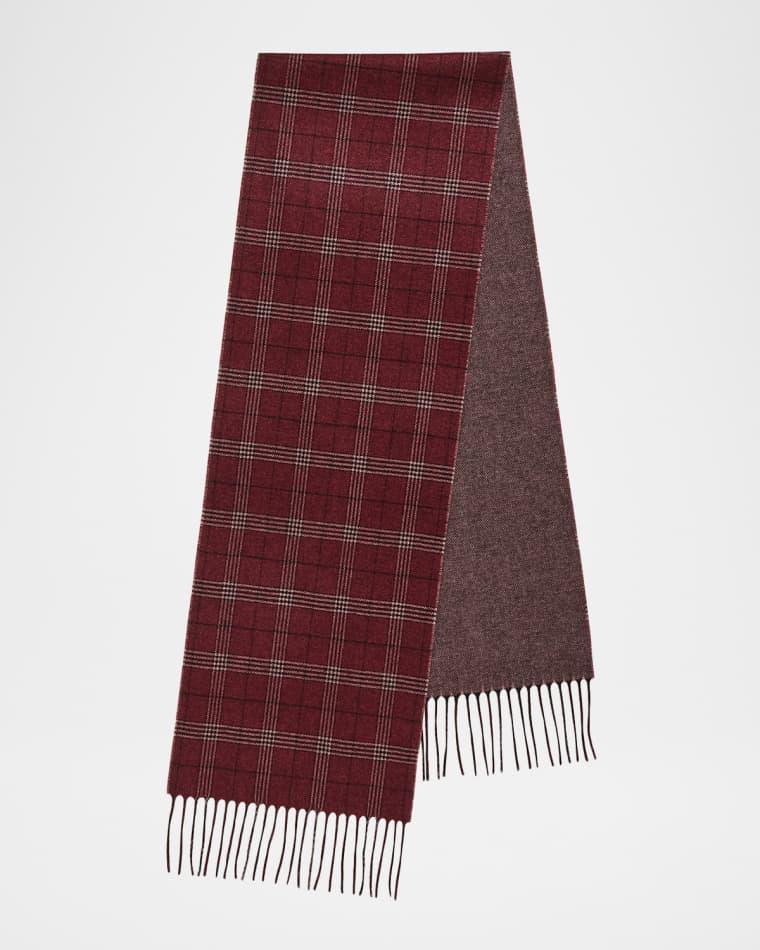 Men's Baltazar Herringbone to Plaid Silk and Cashmere Scarf by PIACENZA 1733