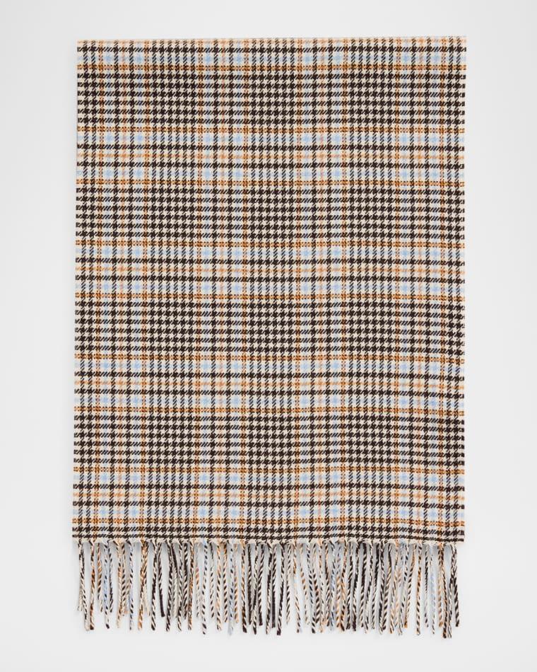 Men's Castle Houndstooth Plaid Wool Scarf by PIACENZA 1733