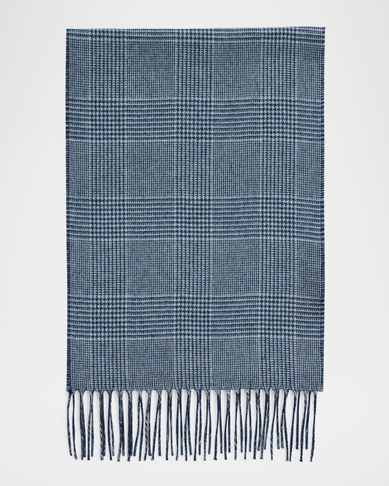 Men's Dallas Cashmere and Silk Solid To Houndstooth Scarf by PIACENZA 1733