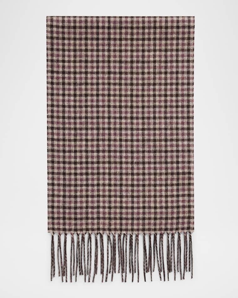 Men's Iperico Windowpane to Gingham Silk and Cashmere Scarf by PIACENZA 1733