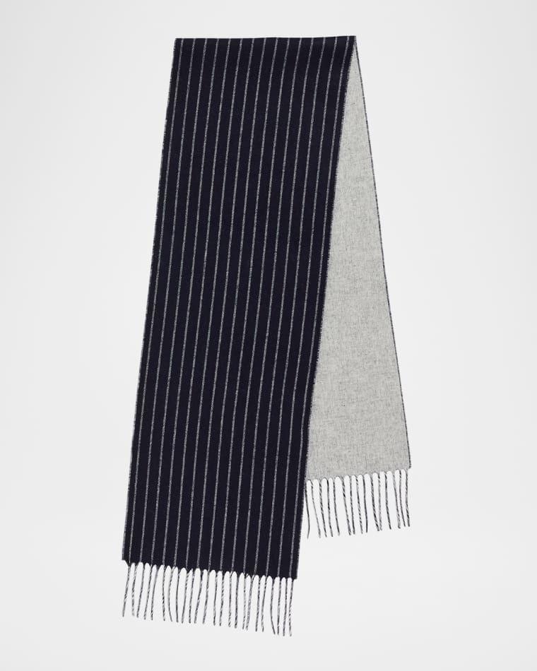 Men's Lizard Solid to Stripe Double-Face Silk and Cashmere Scarf by PIACENZA 1733