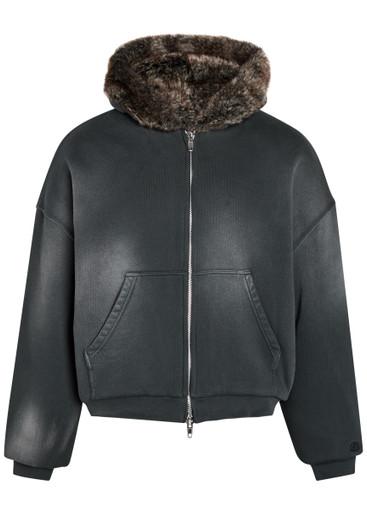 Reversible hoodied faux fur cotton jacket by PICANTE