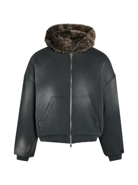 fur hoodied zip jacket by PICANTE