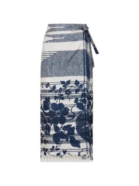 Aloe fringed floral wrap midi skirt by PIERRE-LOUIS MASCIA