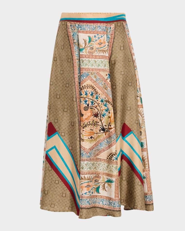 Printed A-Line Silk Midi Skirt by PIERRE-LOUIS MASCIA