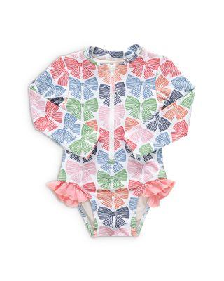 Girls' Arden Bow Print Long Sleeved Swimsuit - Little Kids by PINK CHICKEN