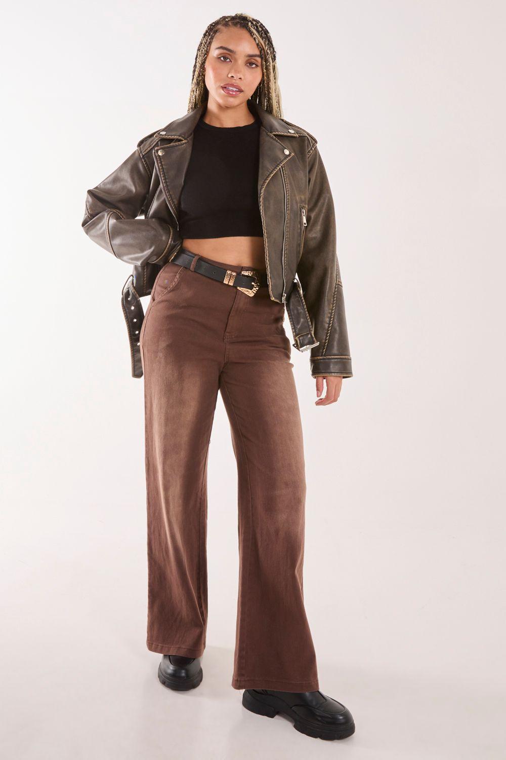 Acid Wash Wide Leg Jeans by PINK VANILLA