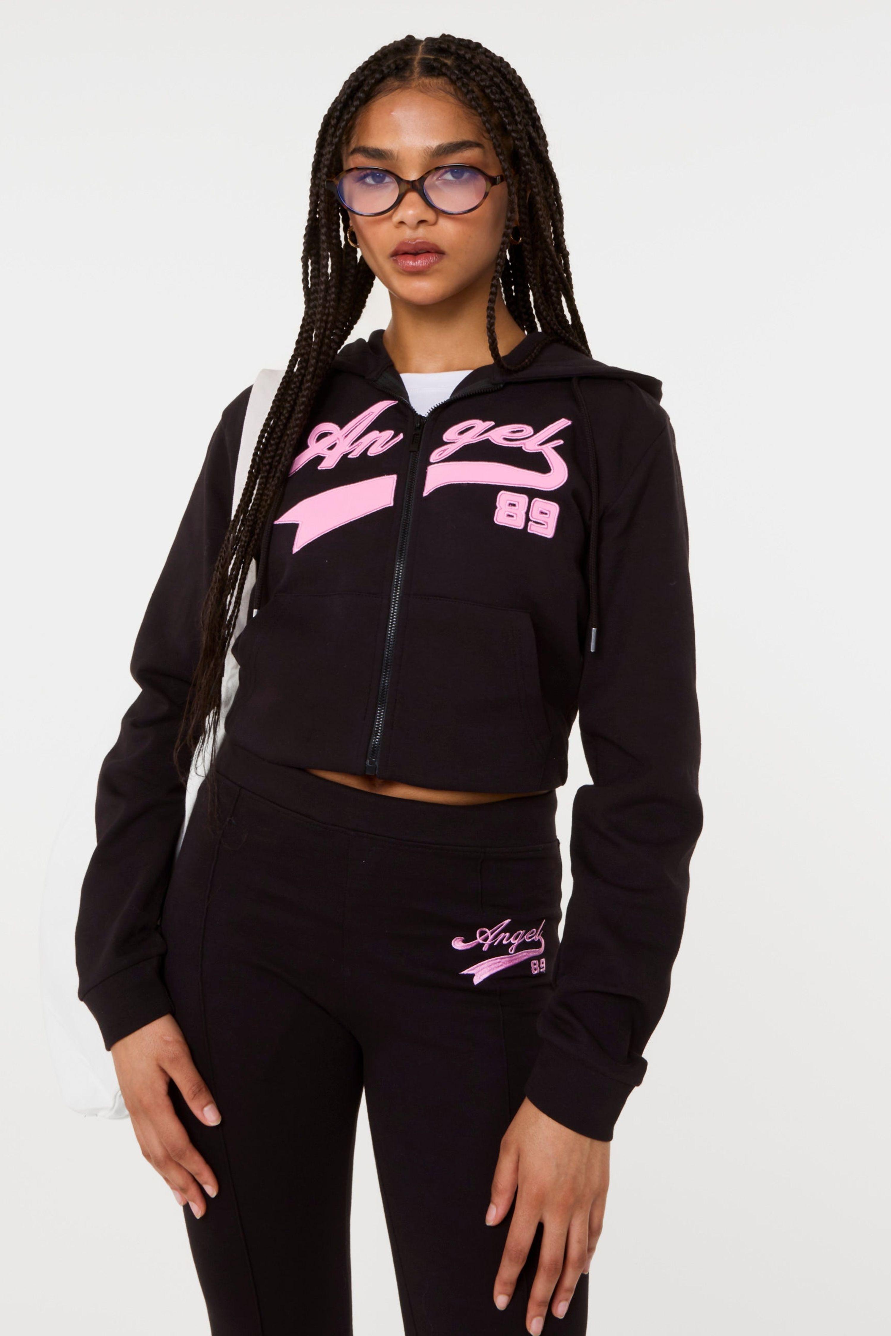 Black Angel Slogan Hoodie by PINK VANILLA