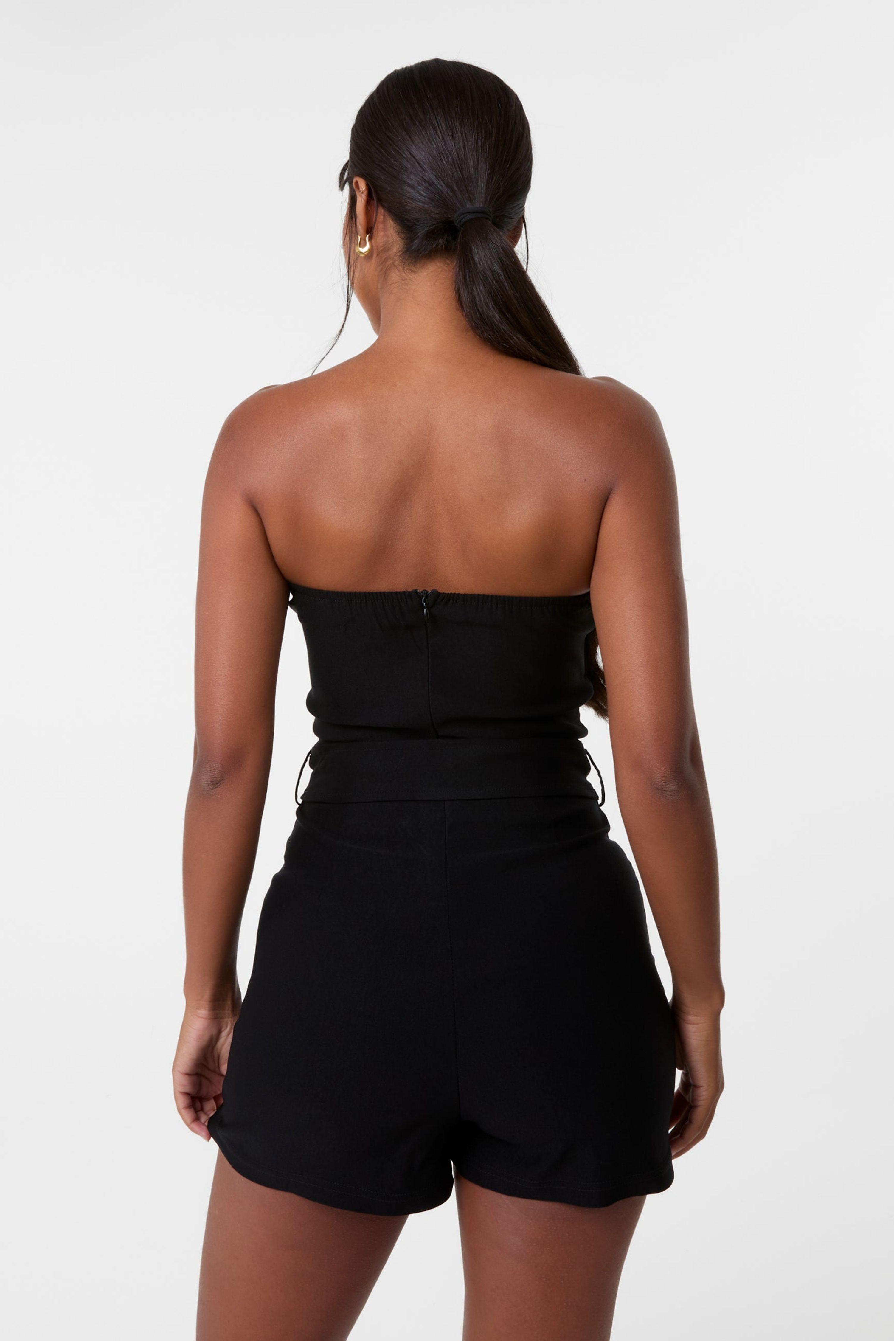 Black Bandeau Combat Playsuit With Belt by PINK VANILLA