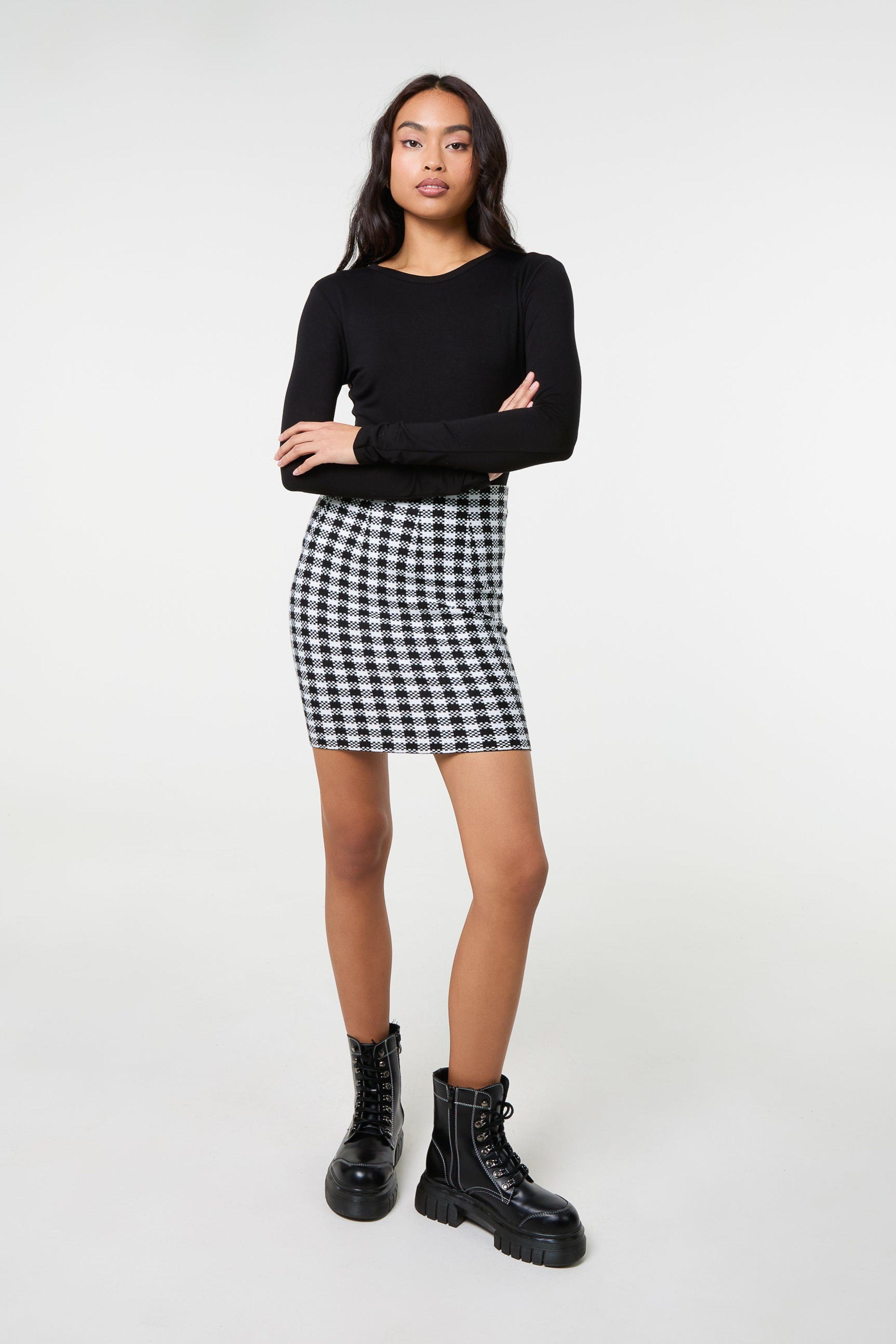 Black Checked Mini Skirt by PINK VANILLA