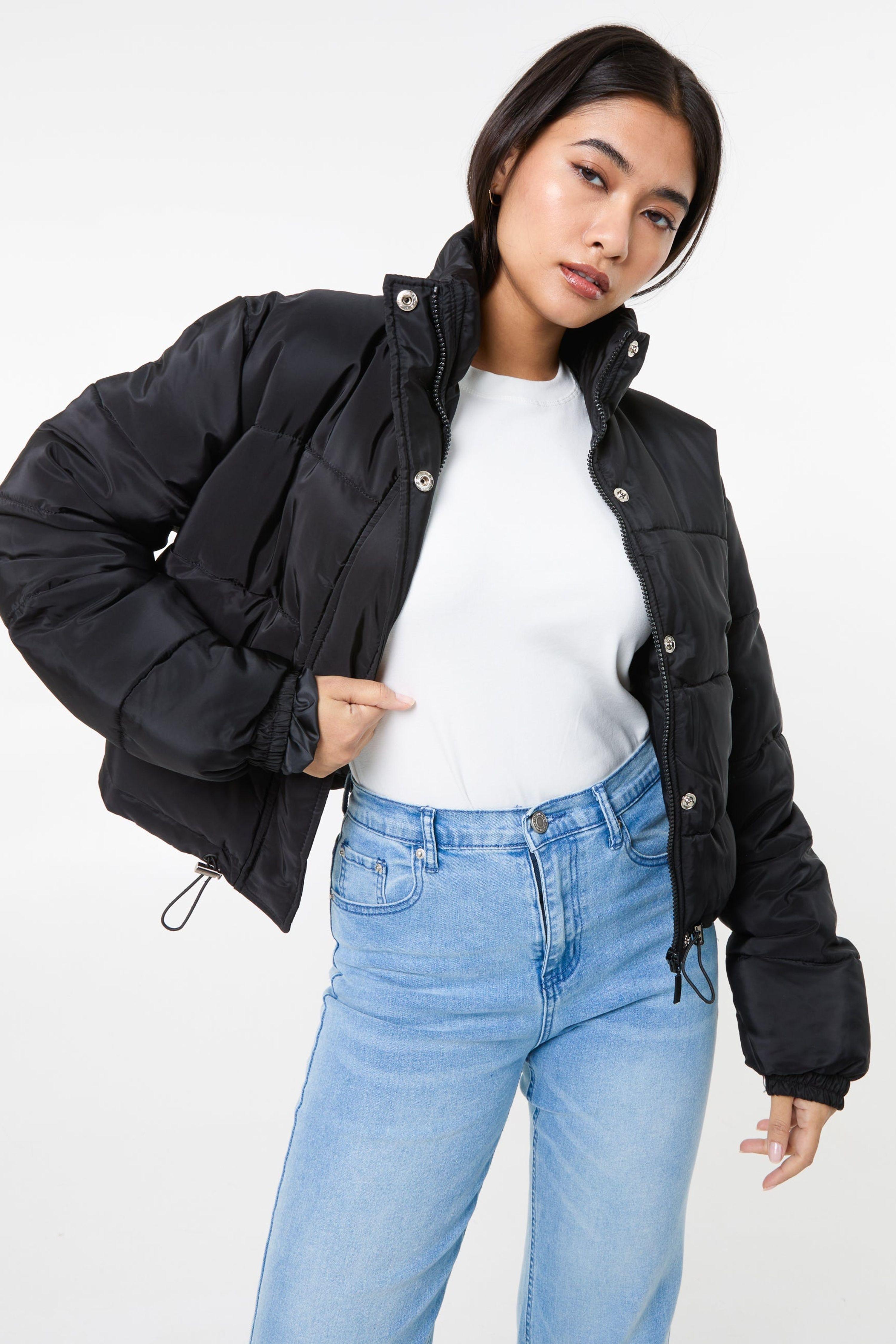 Black Crop Bomber Jacket by PINK VANILLA