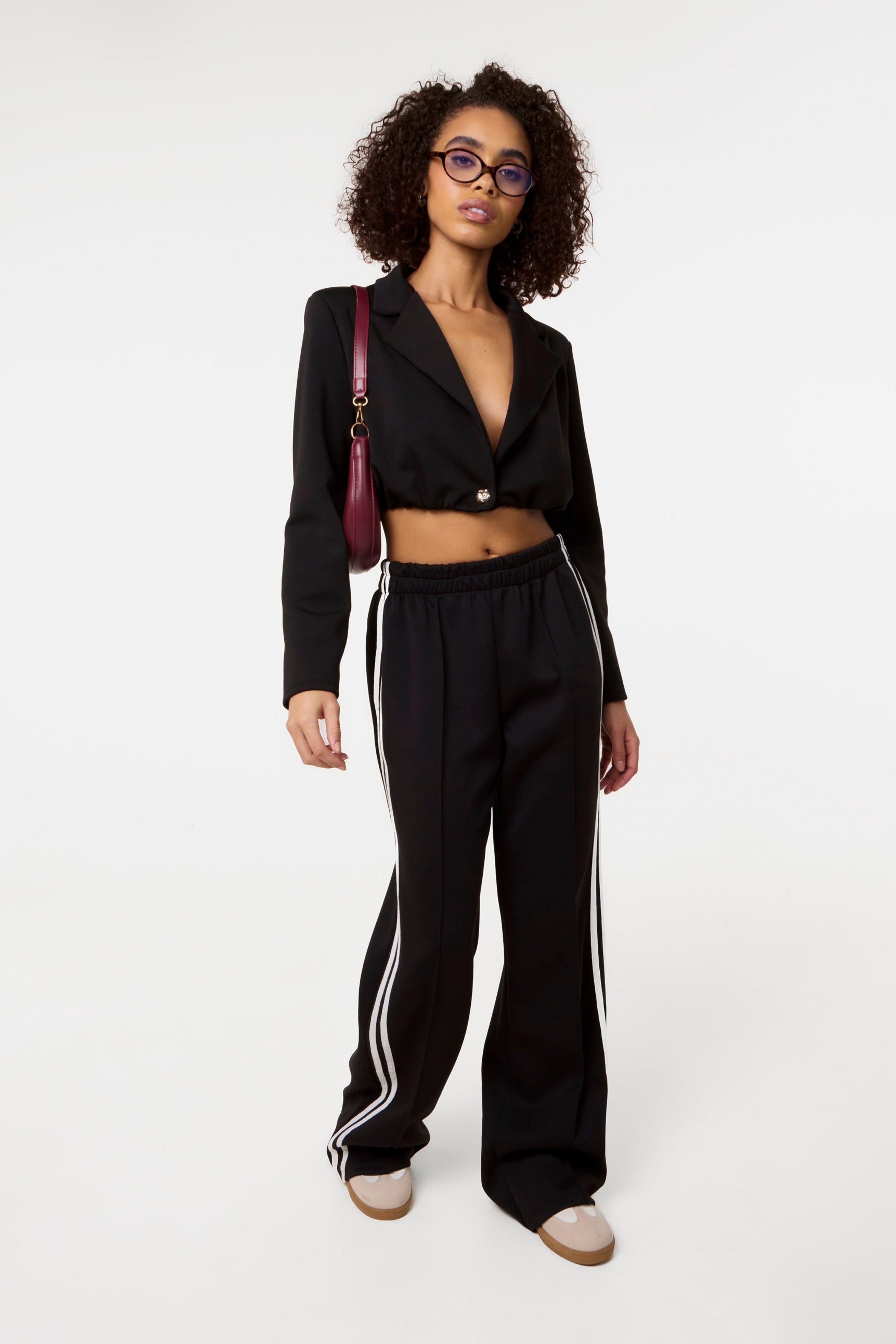 Black Crop One Button Puffball Blazer Jacket by PINK VANILLA