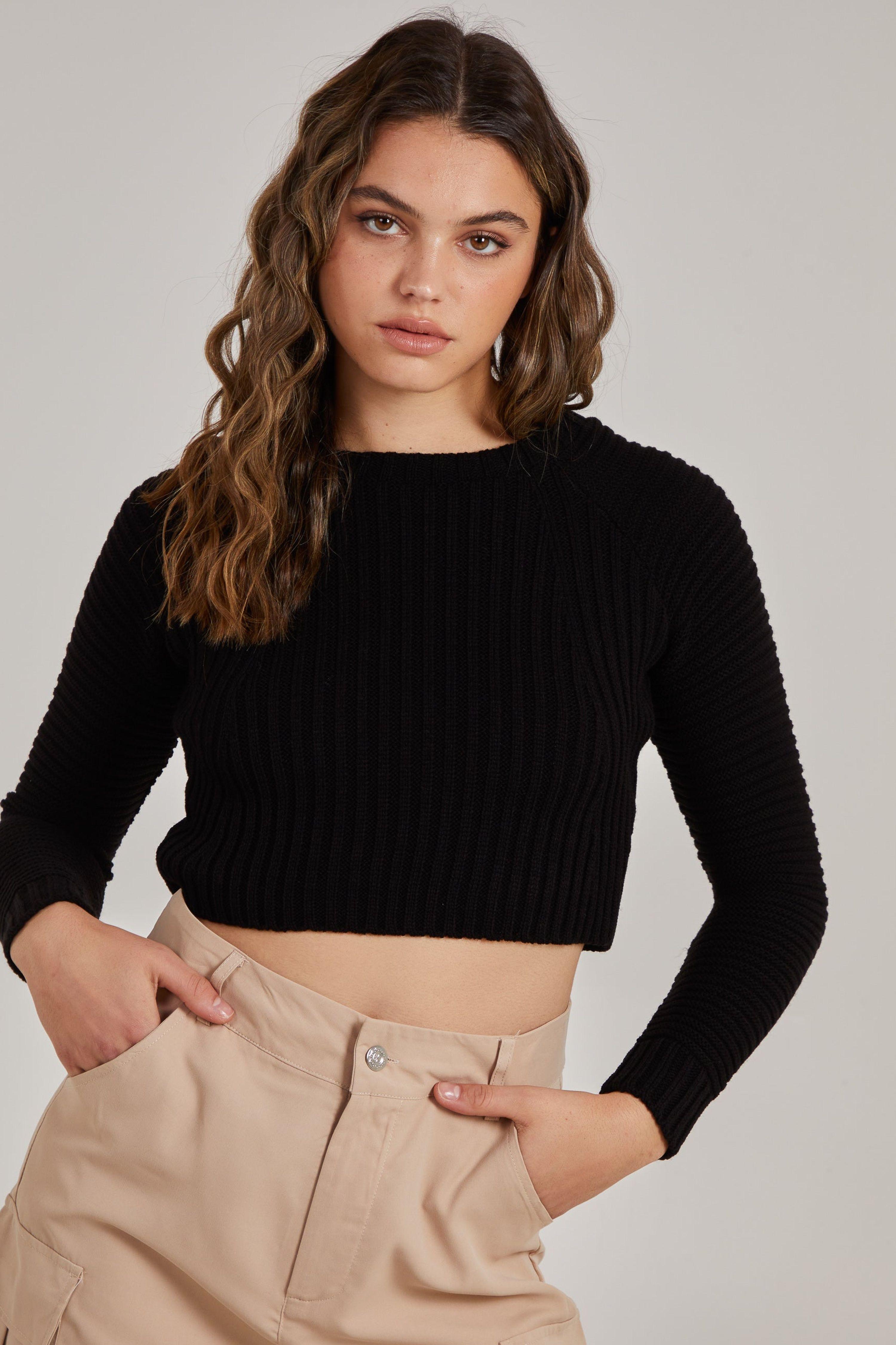Black Cropped Knit Jumper by PINK VANILLA