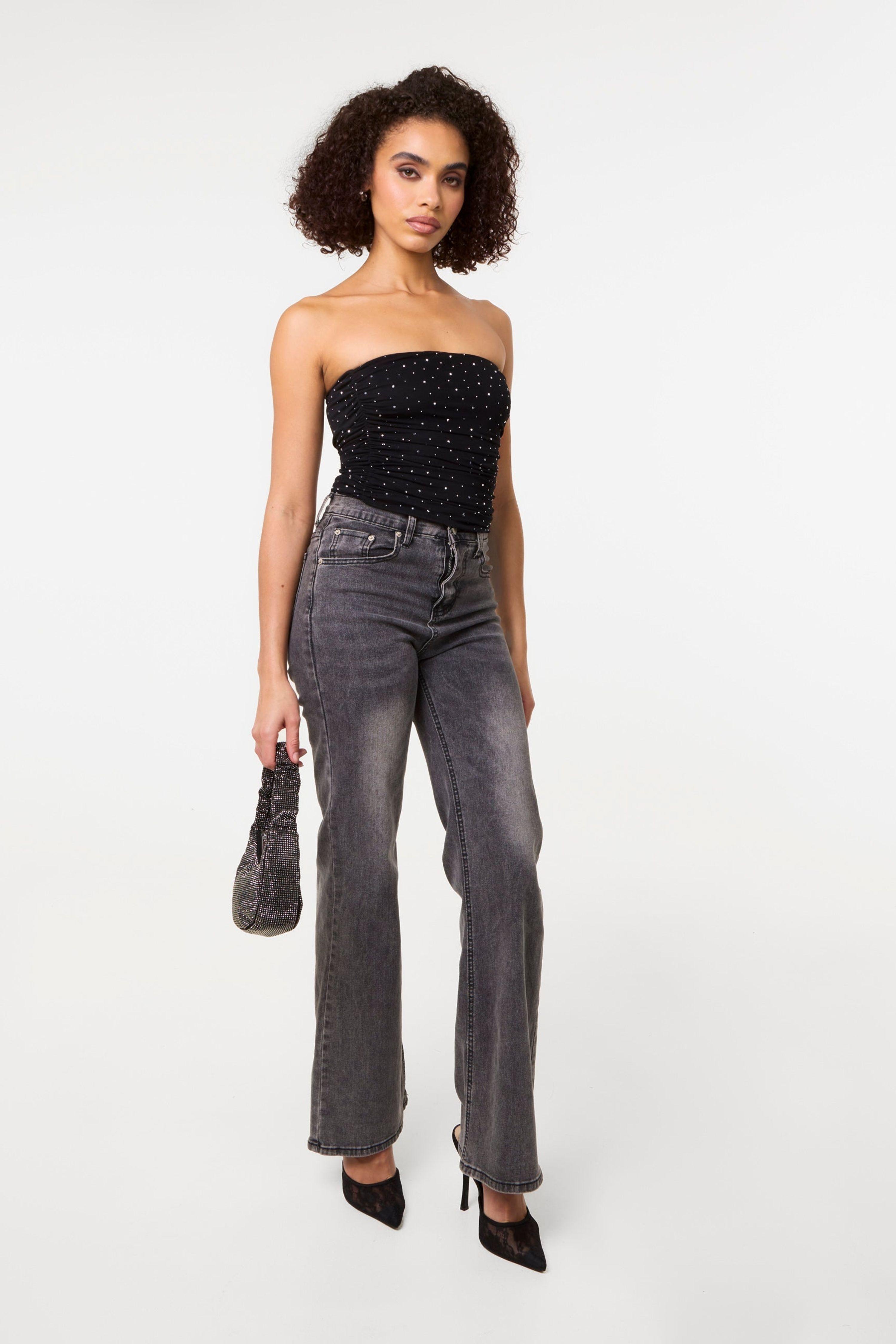 Black Diamante Bandeau Top by PINK VANILLA