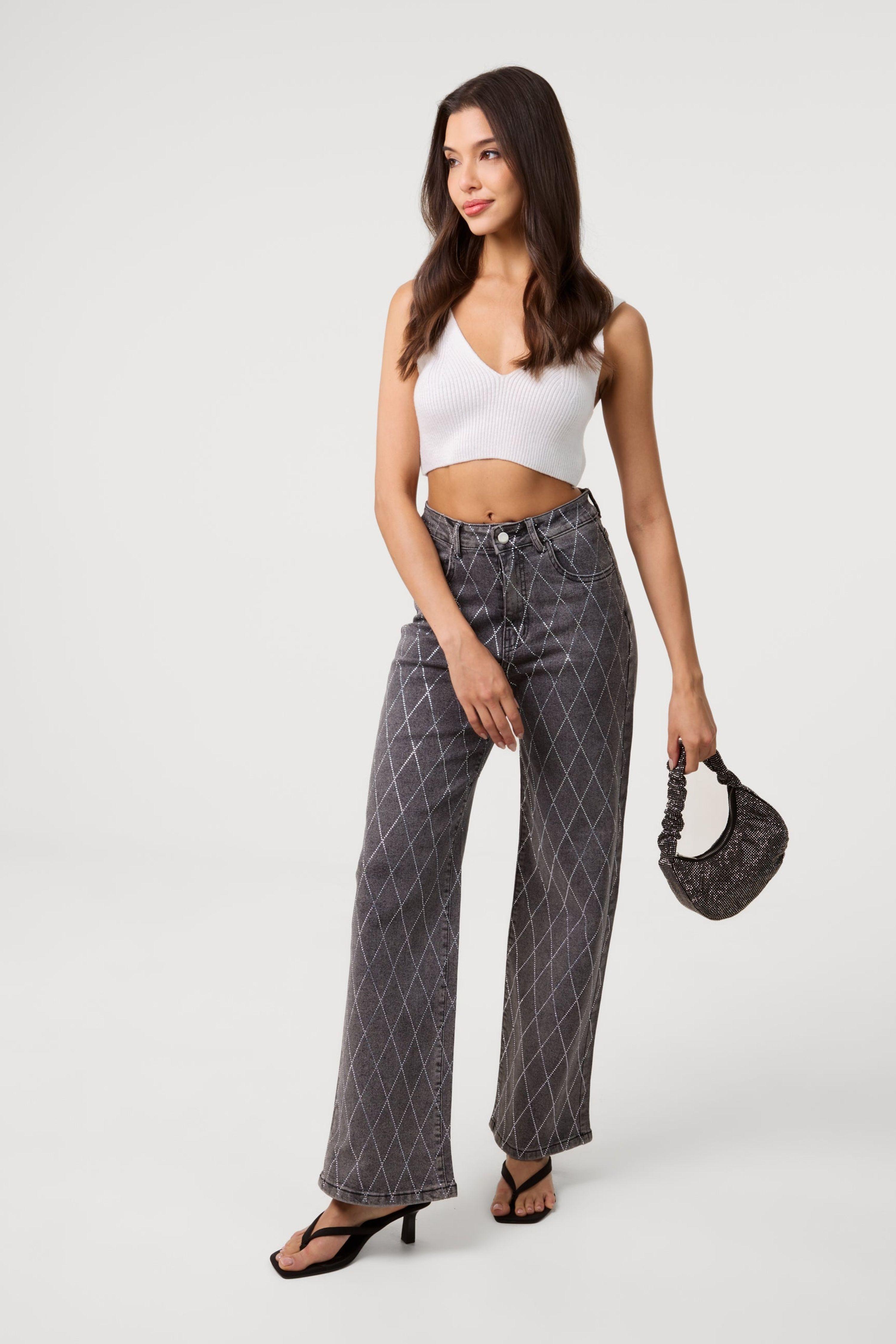 Black Diamante Jeans by PINK VANILLA