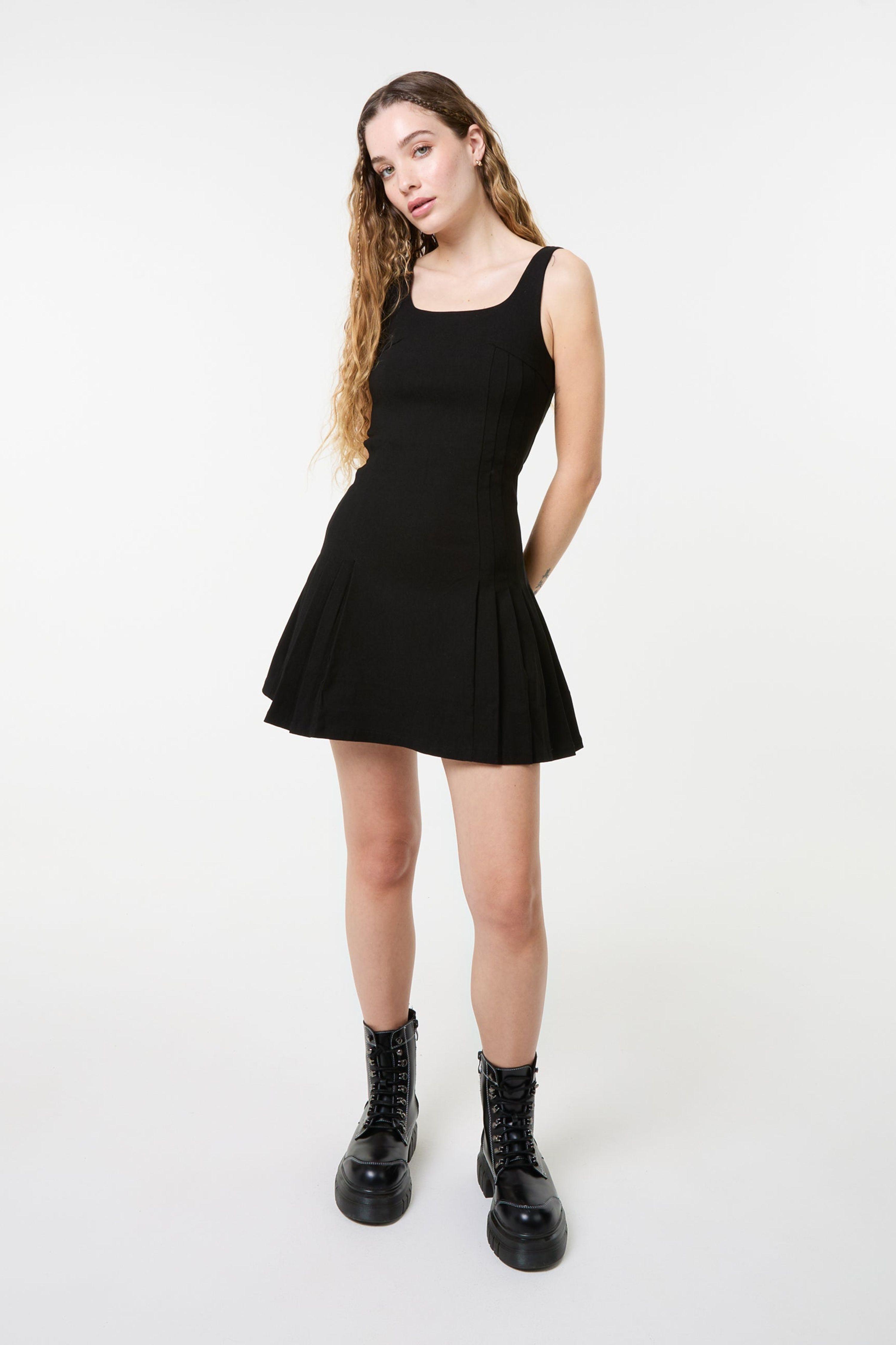 Black Pleated Mini Dress by PINK VANILLA