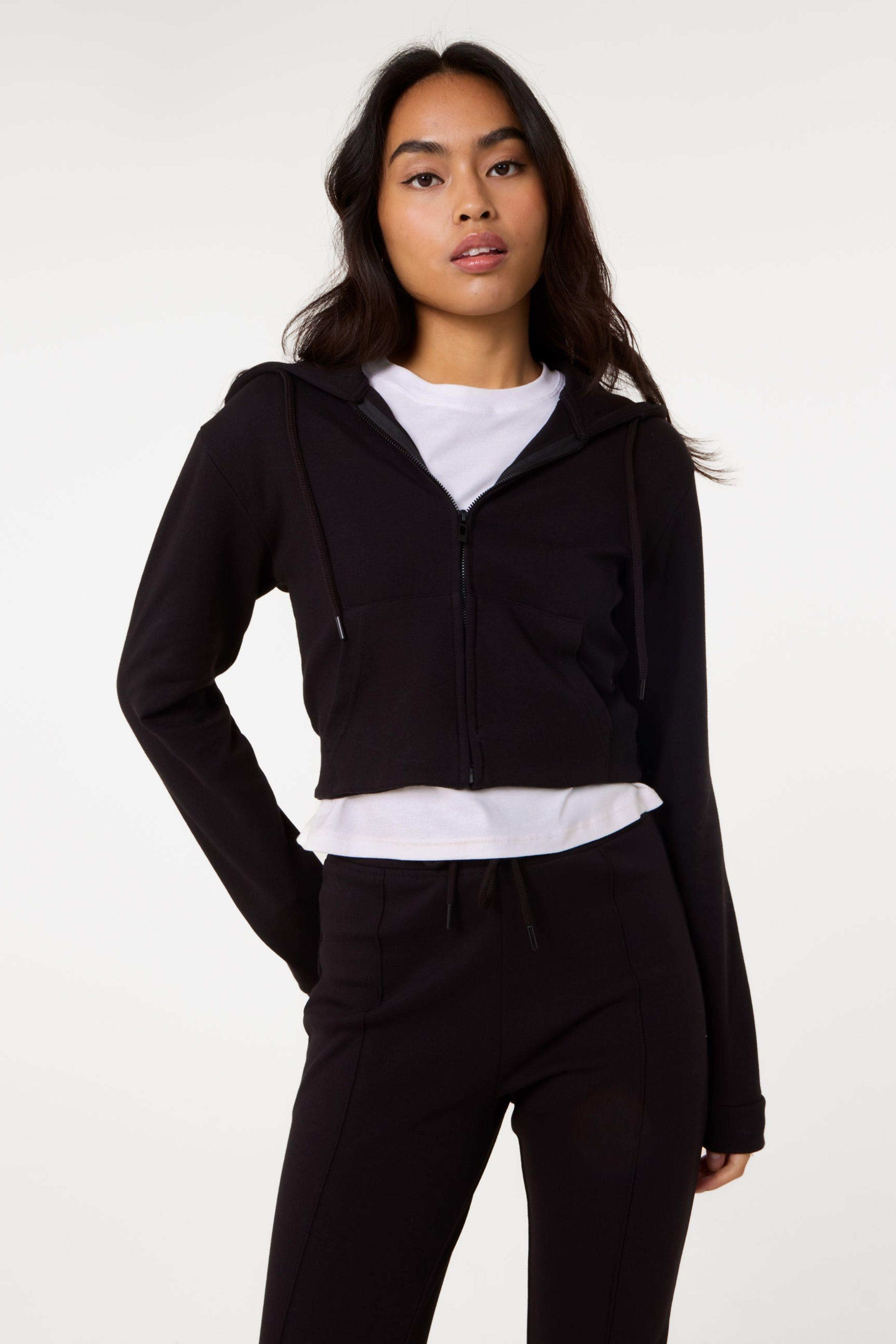 Black Zip Up Cropped Hoodie by PINK VANILLA
