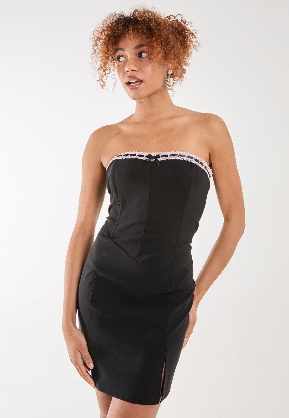 Bow Detail Corset Strapless Dress by PINK VANILLA