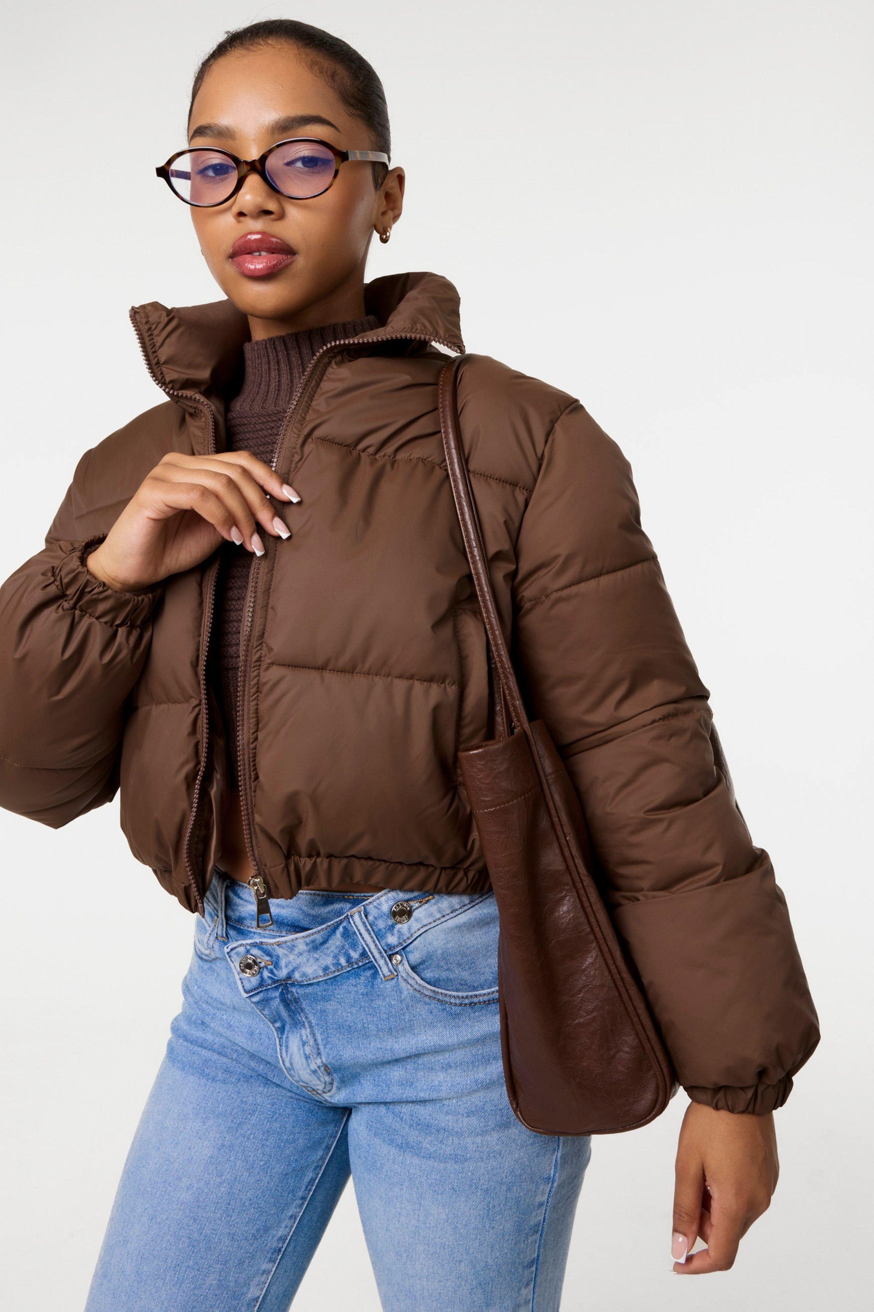 Brown Puffer Jacket by PINK VANILLA