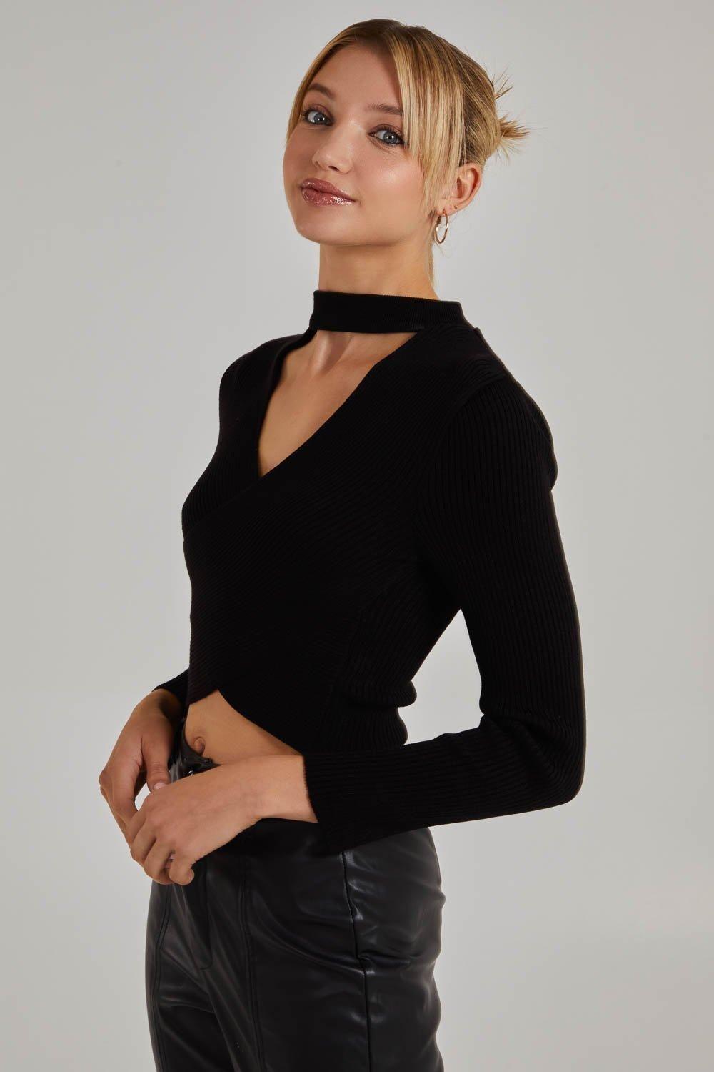 Choker Twist Front Knit Top by PINK VANILLA