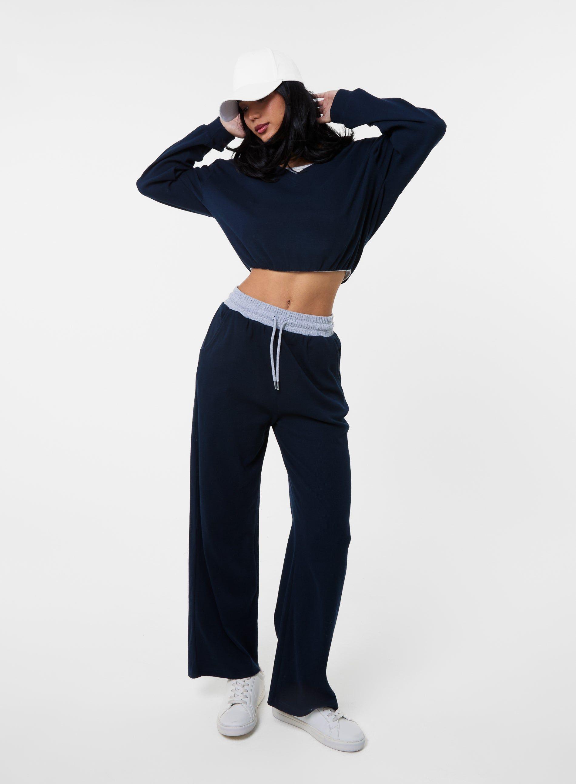 Contrast Band Wide Leg Joggers by PINK VANILLA