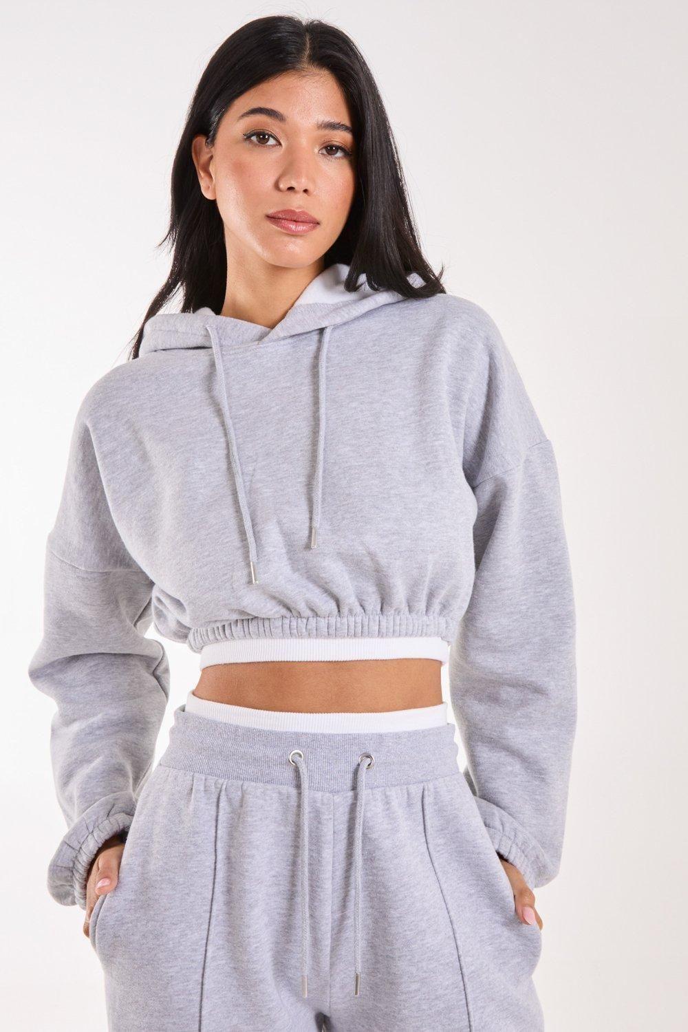 Contrast Waistband Cropped Hoodie by PINK VANILLA