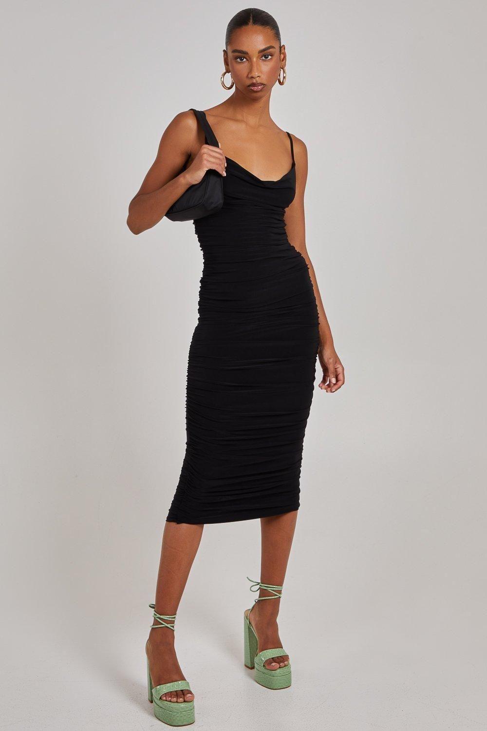 Cowl Neck Gathered Midi Dress by PINK VANILLA