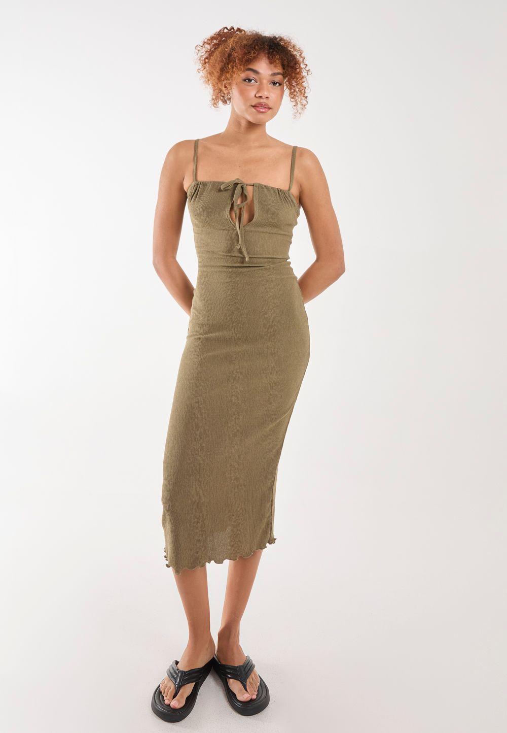 Crinkle Tie Midi Dress by PINK VANILLA