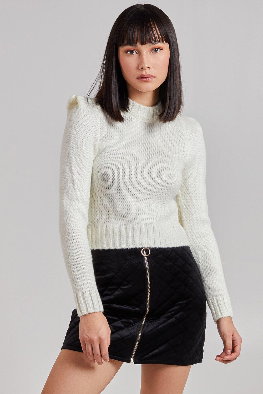 Cropped Puff Sleeve Shoulder Jumper by PINK VANILLA