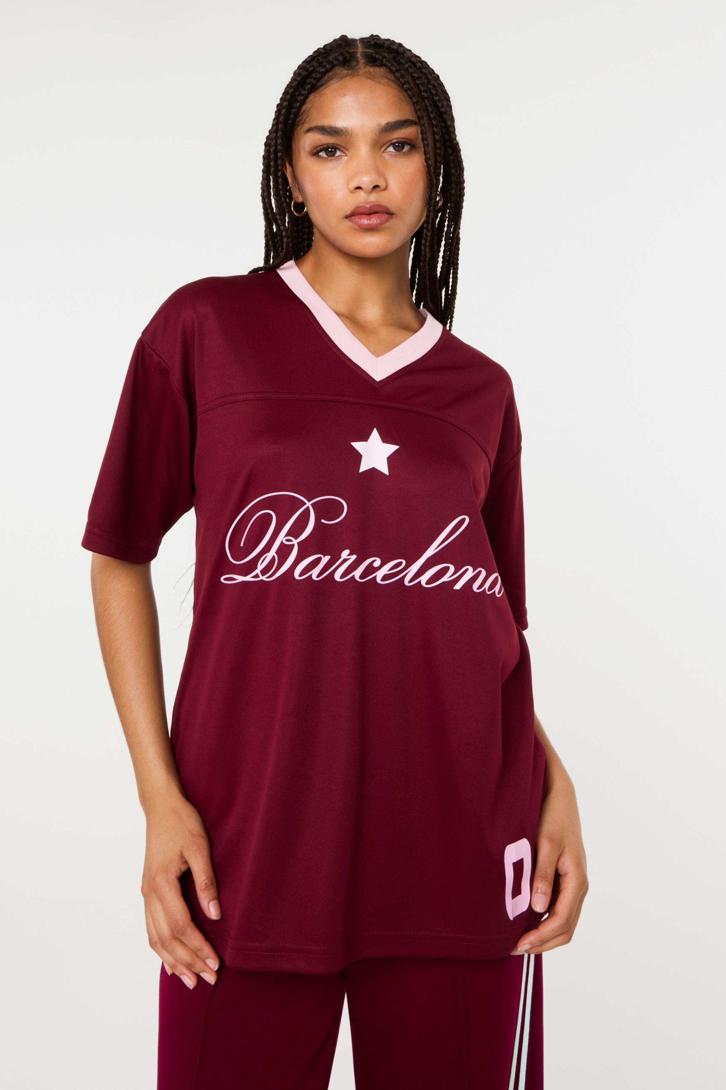 Dark Red Barcelona Football Sports Jersey Top by PINK VANILLA
