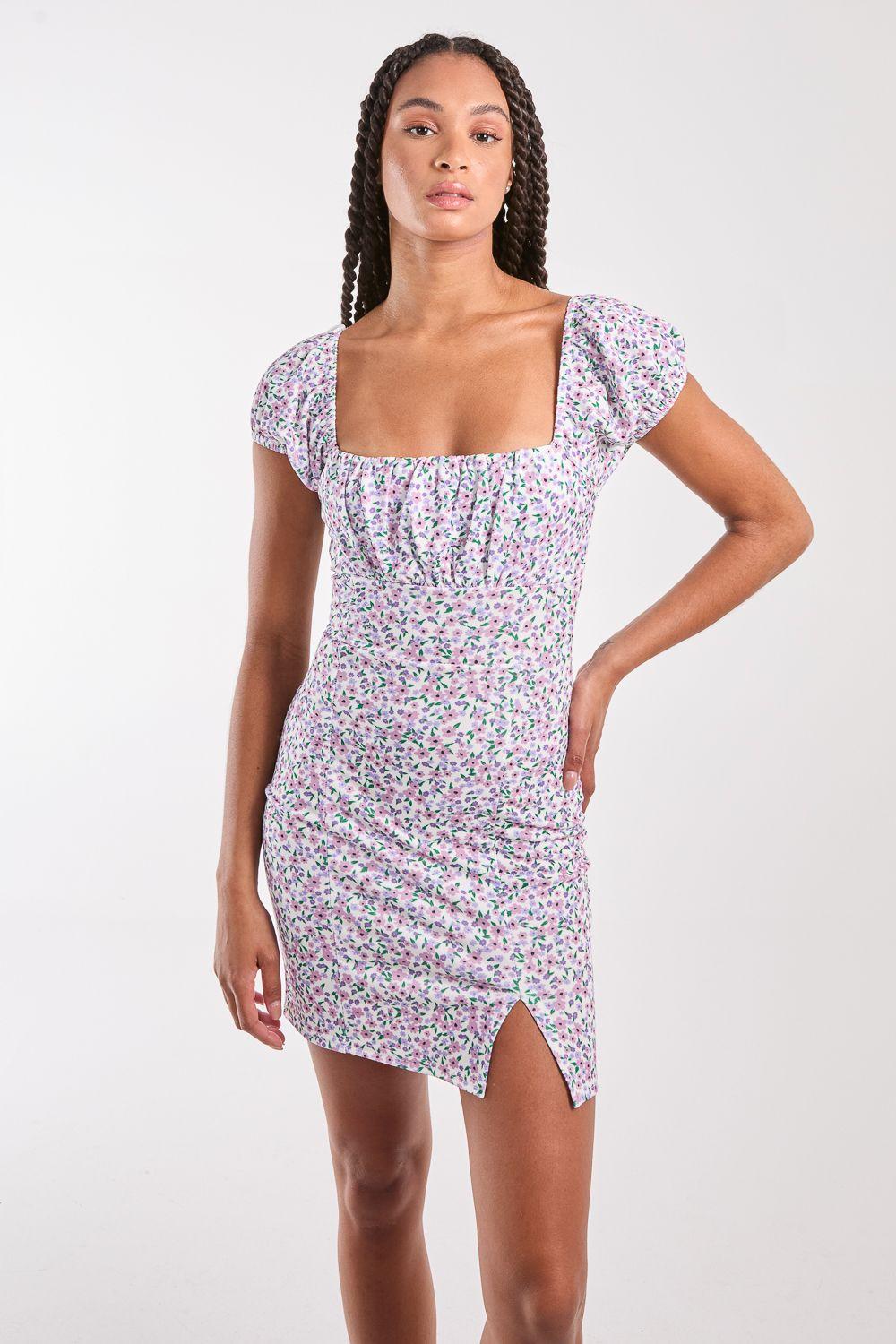 Ditsy Puff Sleeve Mini Dress by PINK VANILLA