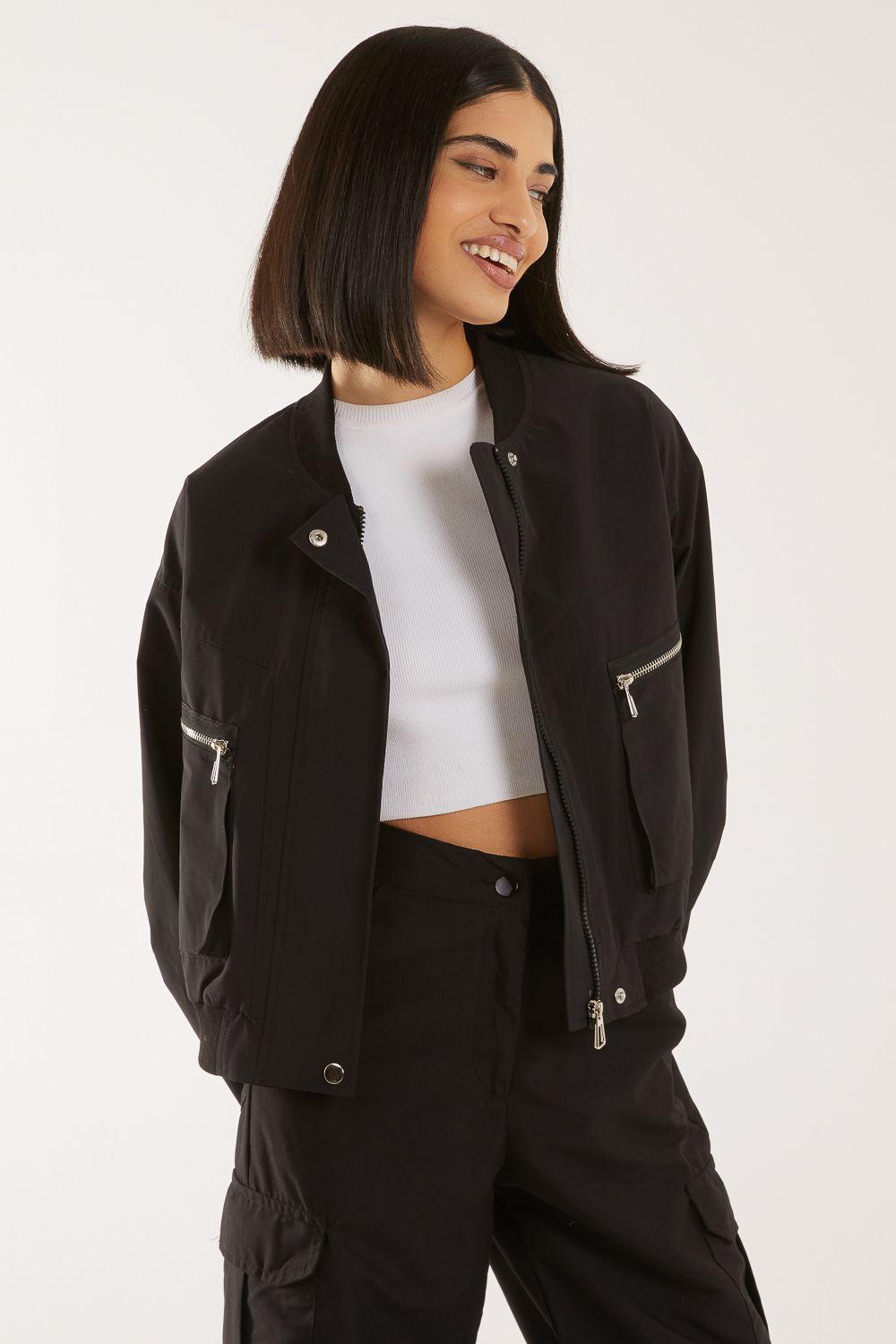 Double Pocket Classic Bomber Jacket by PINK VANILLA